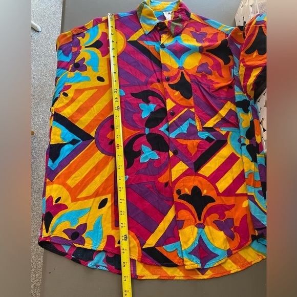OPUNTIA Handmade Unique Vibrant Button Up Short Sleeve Shirt, Unsized - Picture 11 of 12